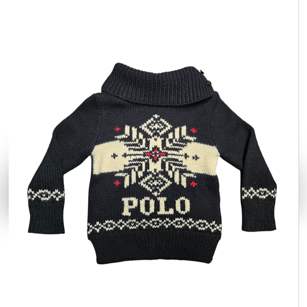 Polo by Ralph Lauren Kid's Black and Cream Turtleneck Sweater